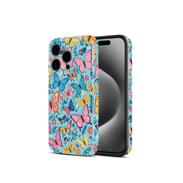 Colorful Butterfly Floral Pattern on Blue Background, Hard Glossy Case - Stylish & Protective Cover
