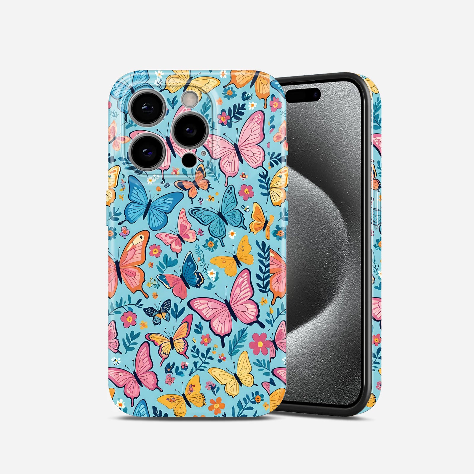 Colorful Butterfly Floral Pattern on Blue Background, Hard Glossy Case - Stylish & Protective Cover