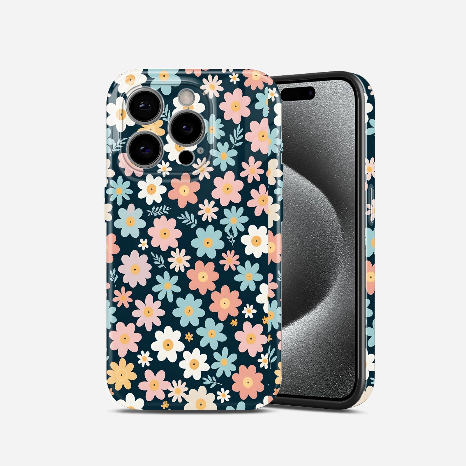 Daisy Pattern on Navy Blue Background, Hard Glossy Case - Stylish & Protective Cover