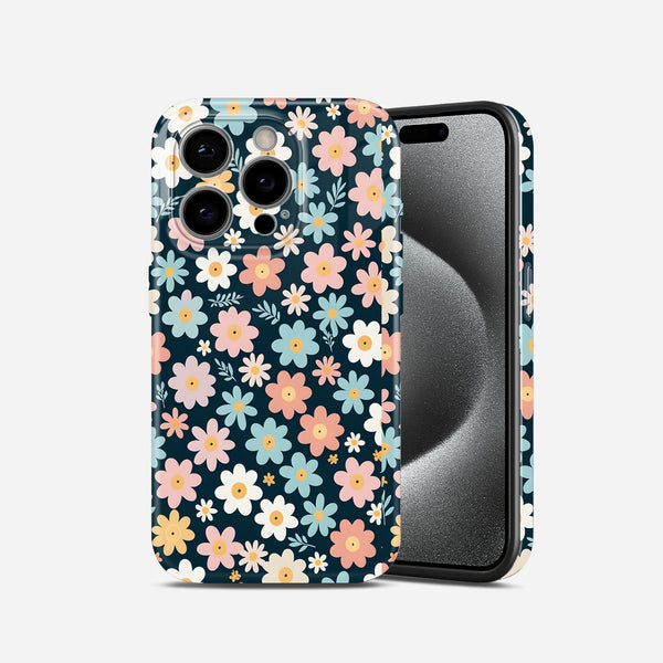 Daisy Pattern on Navy Blue Background, Hard Glossy Case - Stylish & Protective Cover