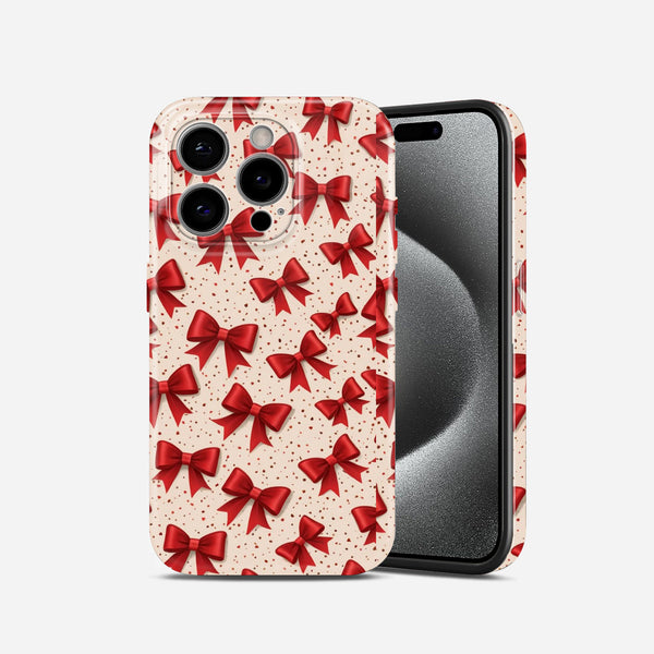 Red Bow Pattern, Cute Aesthetic Design on Beige Background, Hard Glossy Case - Stylish & Protective Cover