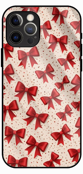 Red Bow Pattern, Festive Theme, Luxury Glass Back Phone Case