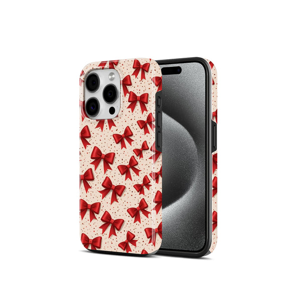 The Joyful Studio Red Bow Pattern,  2 in 1 Mobile Case, Dual Layer Protective Cover