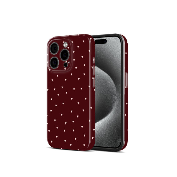 Burgundy with Pink Hearts Pattern, Glossy Finish, Cute Valentine Style, Hard Glossy Case - Stylish & Protective Cover