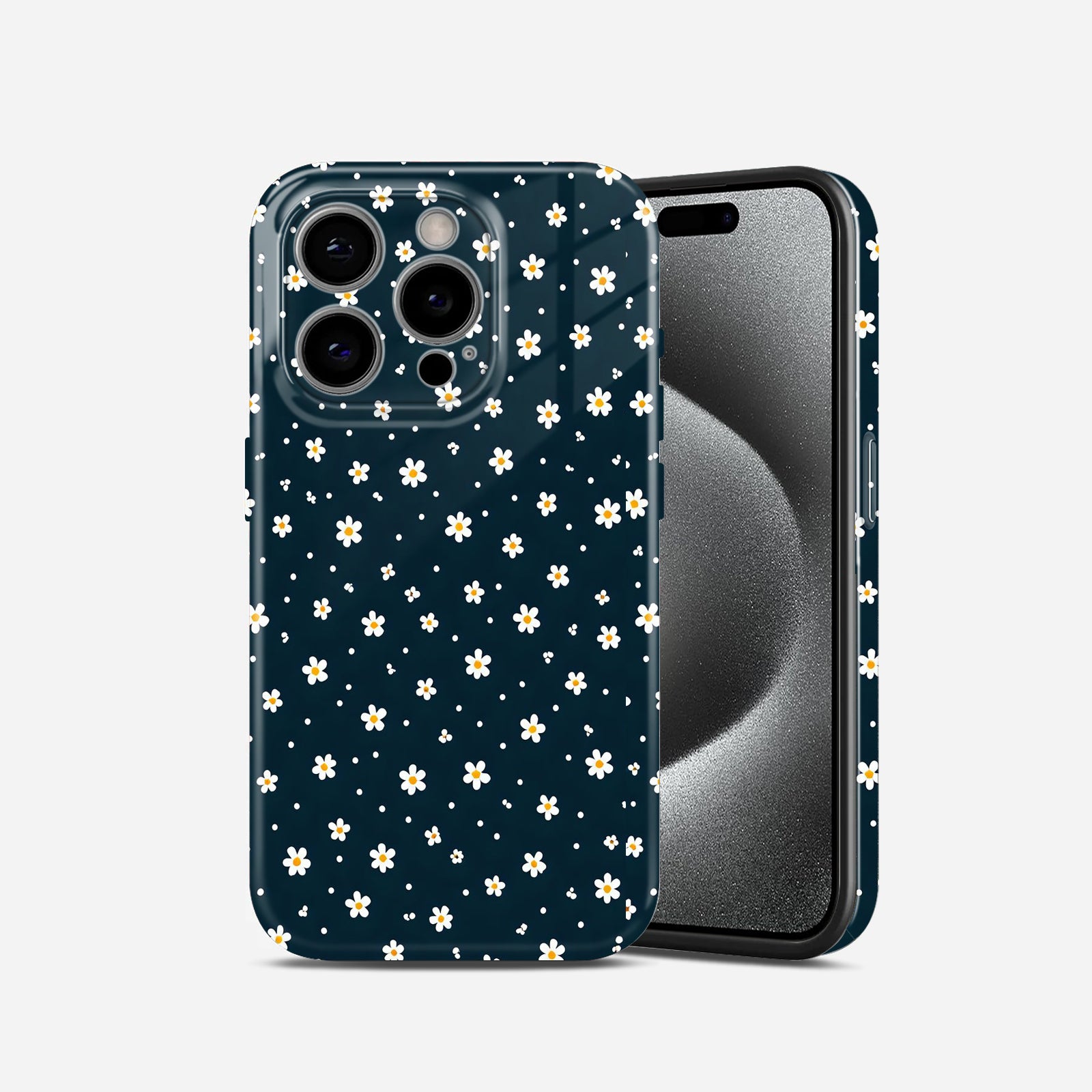 Navy Blue Daisy Floral Pattern, Cute Ditsy Flower Design, Hard Glossy Case - Stylish & Protective Cover