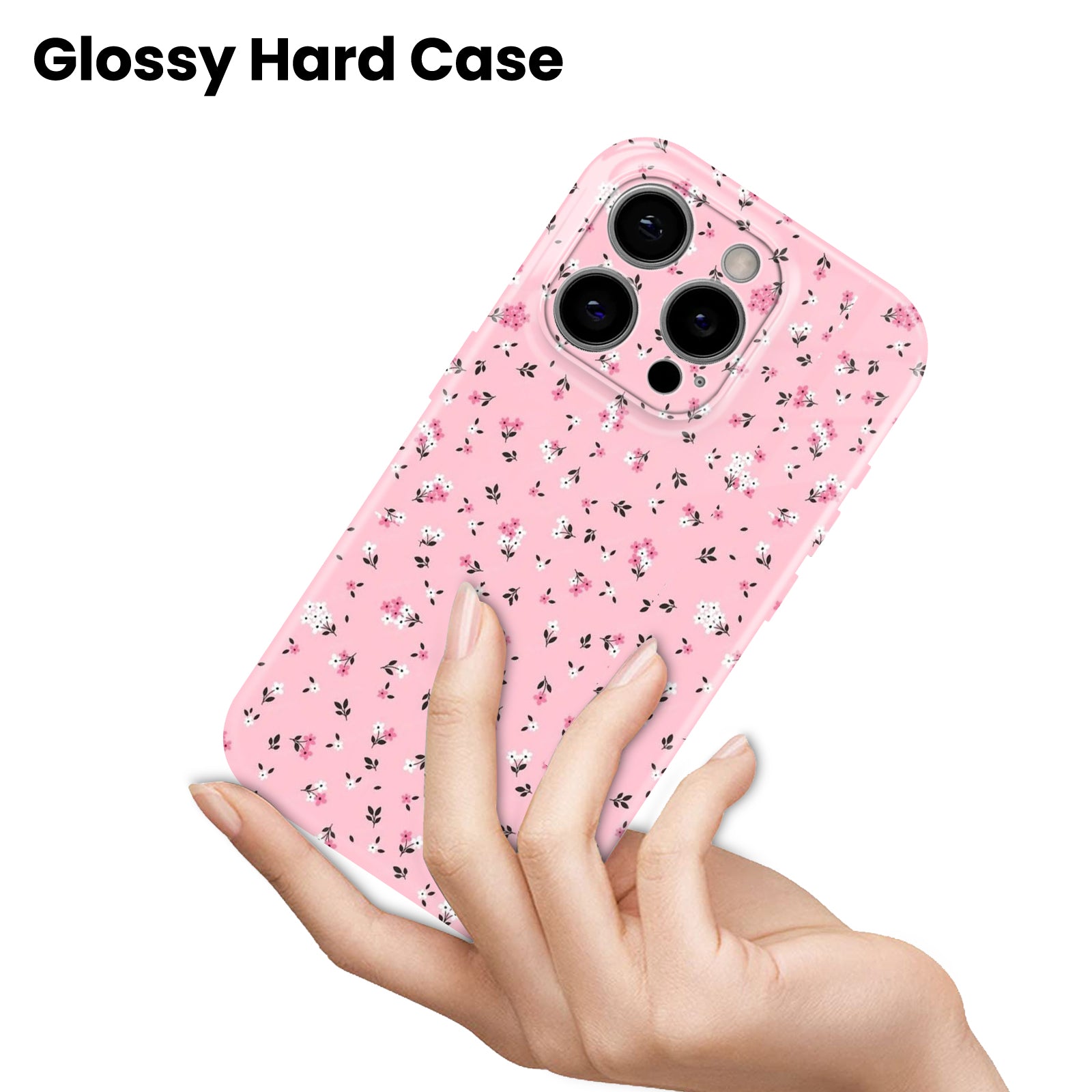 Pink Ditsy Floral Print, Cute Aesthetic, Hard Glossy Case - Stylish & Protective Cover