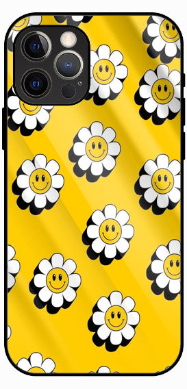 Yellow Smiley Daisy Floral Pattern, Luxury Glass Back Phone Case