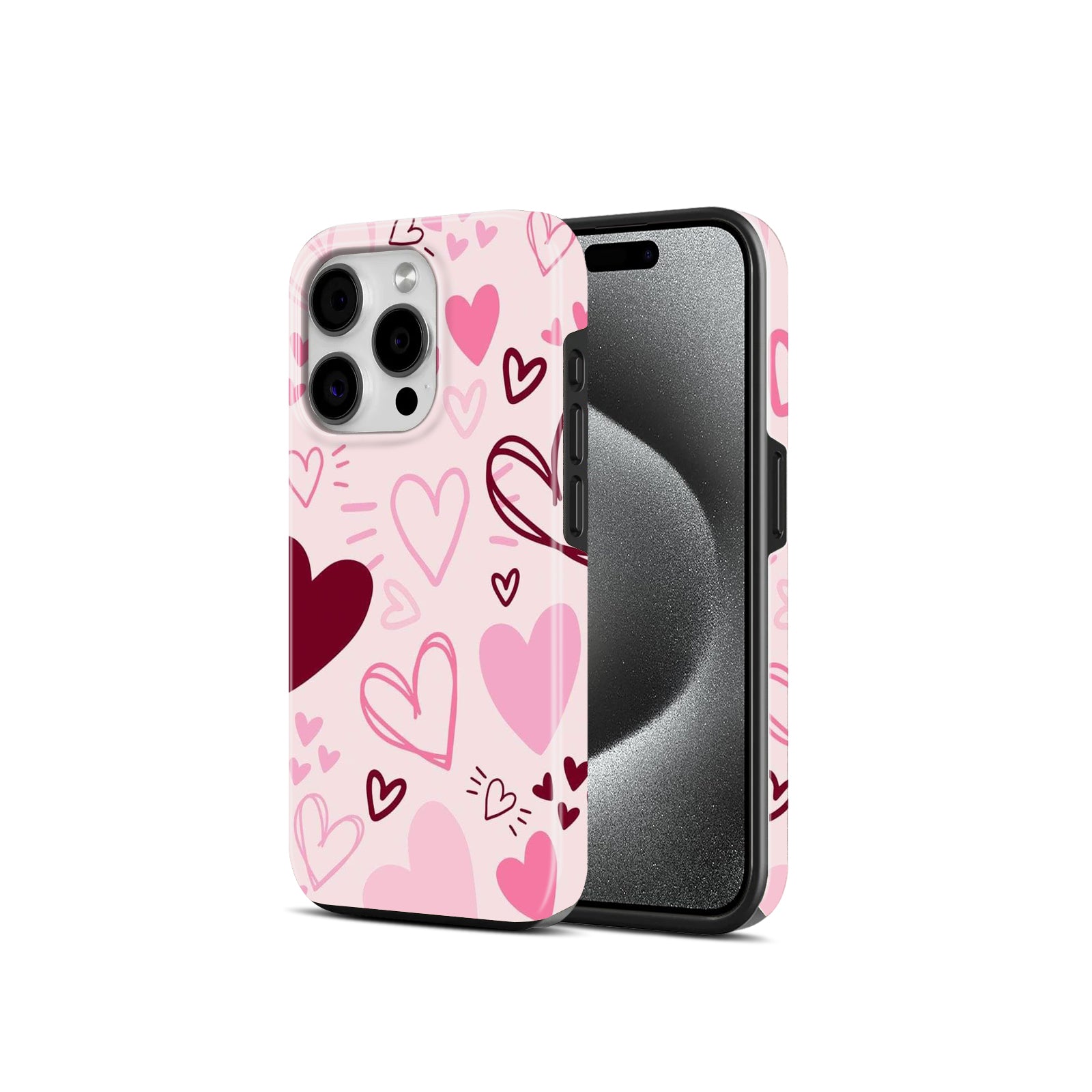 Pink Heart Pattern, Cute Valentine Theme, 2 in 1 Mobile Case, Dual Layer Protective Cover
