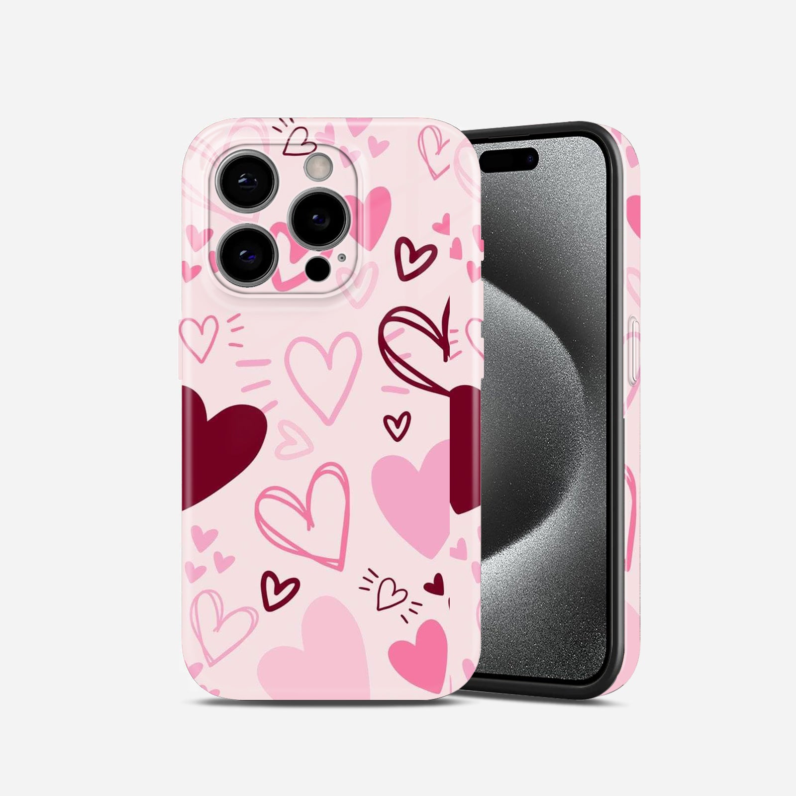 Pink Heart Doodle Pattern, Cute Valentine Theme, Hard Glossy Case - Stylish & Protective Cover