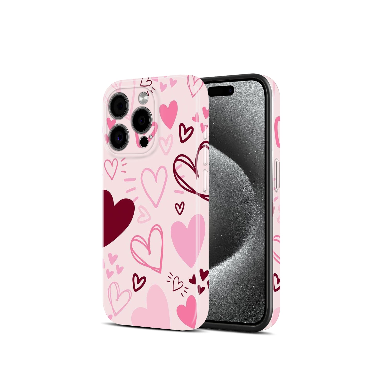 Pink Heart Doodle Pattern, Cute Valentine Theme, Hard Glossy Case - Stylish & Protective Cover