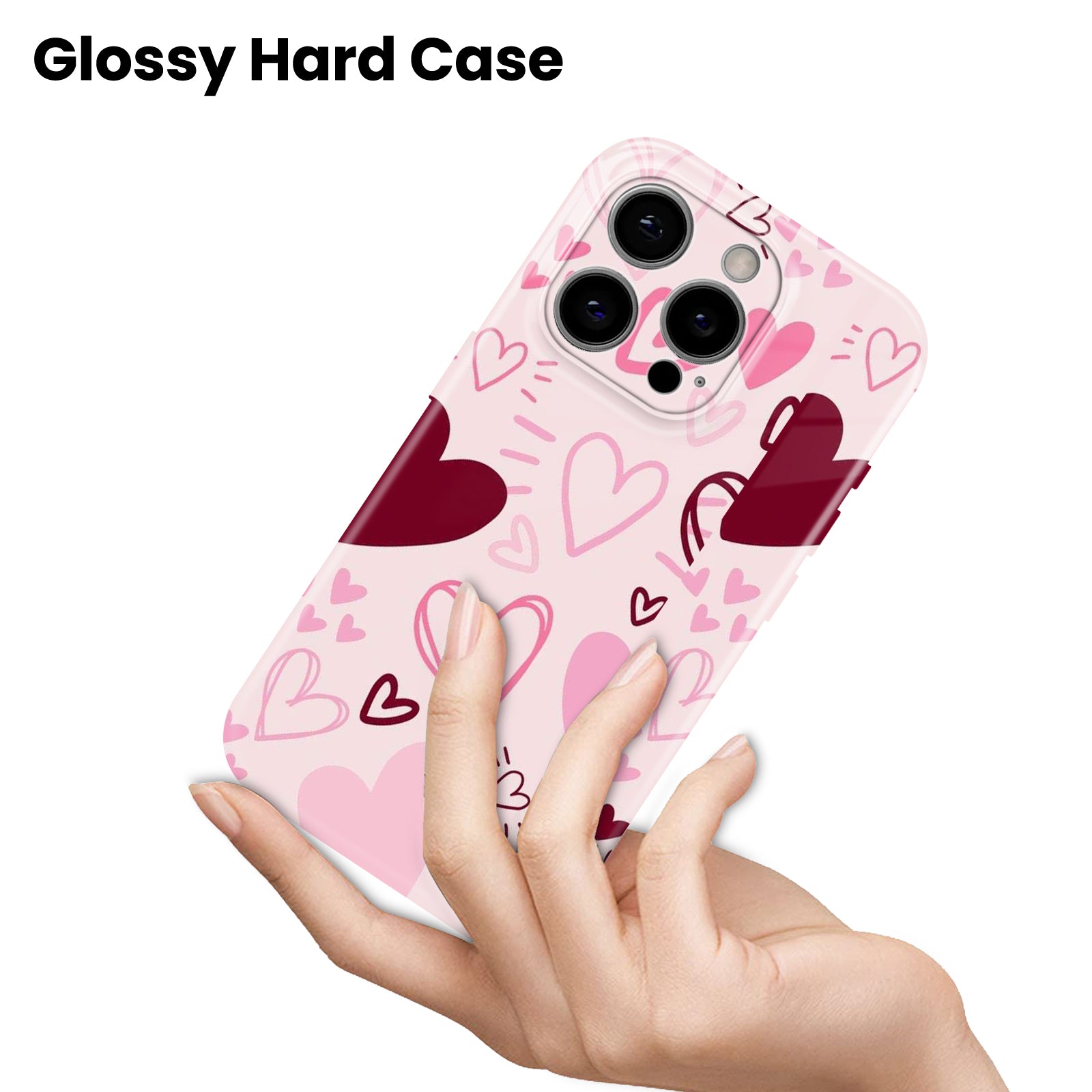 Pink Heart Doodle Pattern, Cute Valentine Theme, Hard Glossy Case - Stylish & Protective Cover