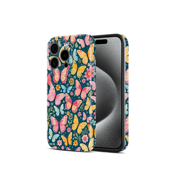 Colorful Butterfly and Floral Print on Teal Background, Hard Glossy Case - Stylish & Protective Cover