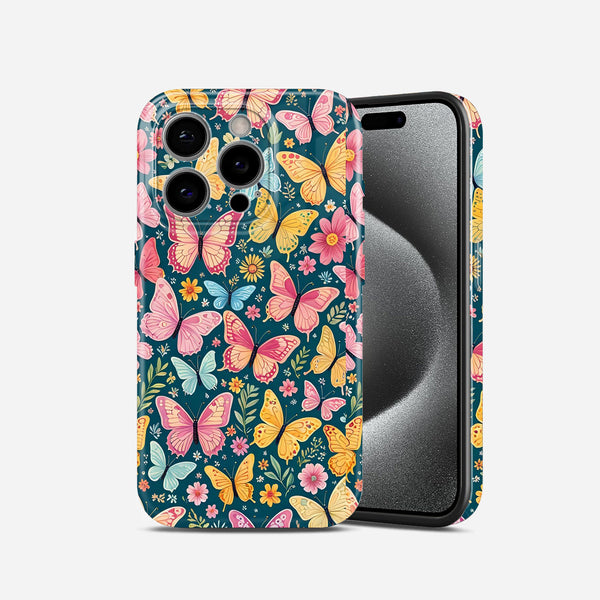 Colorful Butterfly and Floral Print on Teal Background, Hard Glossy Case - Stylish & Protective Cover