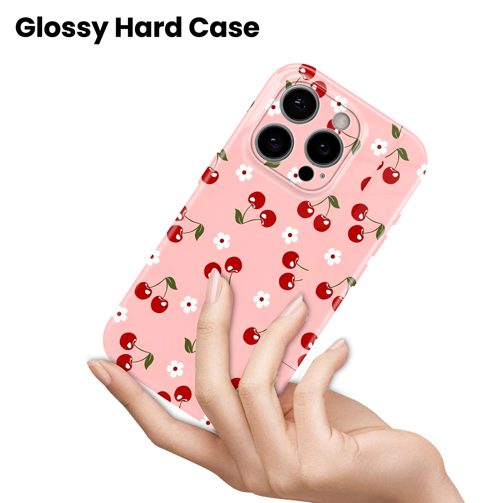 Cherry and Floral Print, Pink, Hard Glossy Case - Stylish & Protective Cover