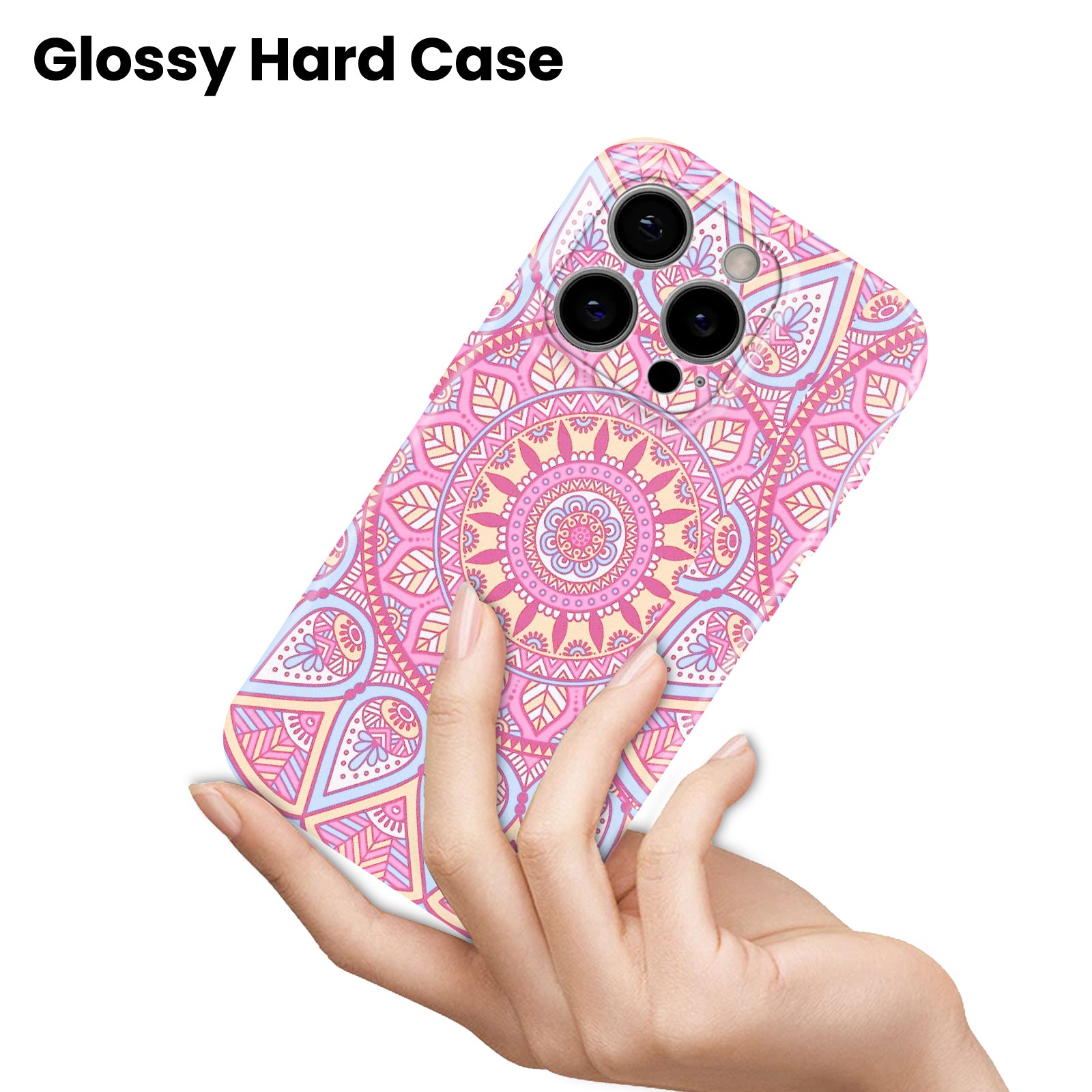 Pink Mandala Design, Boho Floral Pattern, Hard Glossy Case - Stylish & Protective Cover