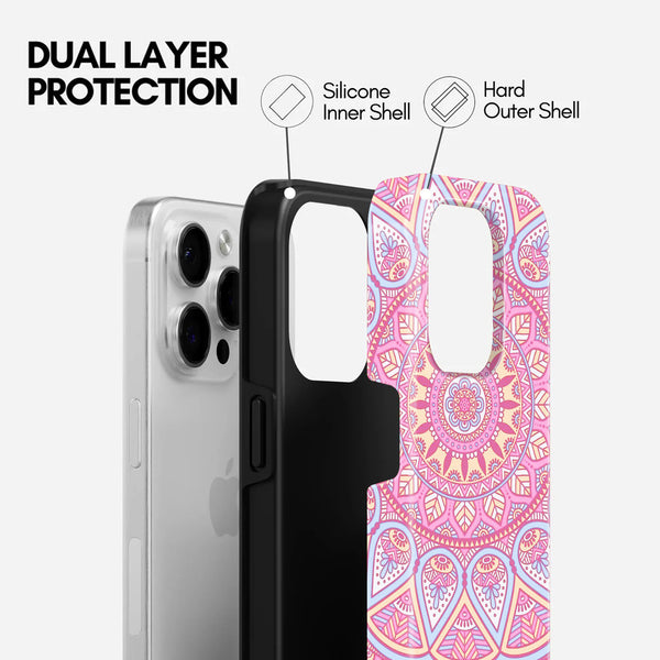 Pink Mandala Design, Boho Style, 2 in 1 Mobile Case, Dual Layer Protective Cover