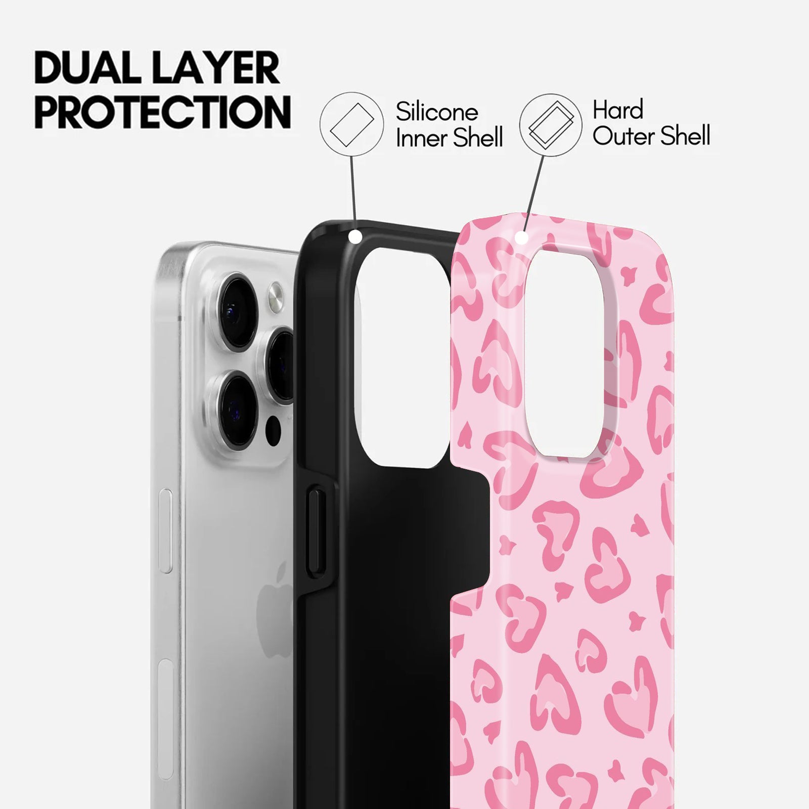 Pink Heart Print Pattern, 2 in 1 Mobile Case, Dual Layer Protective Cover