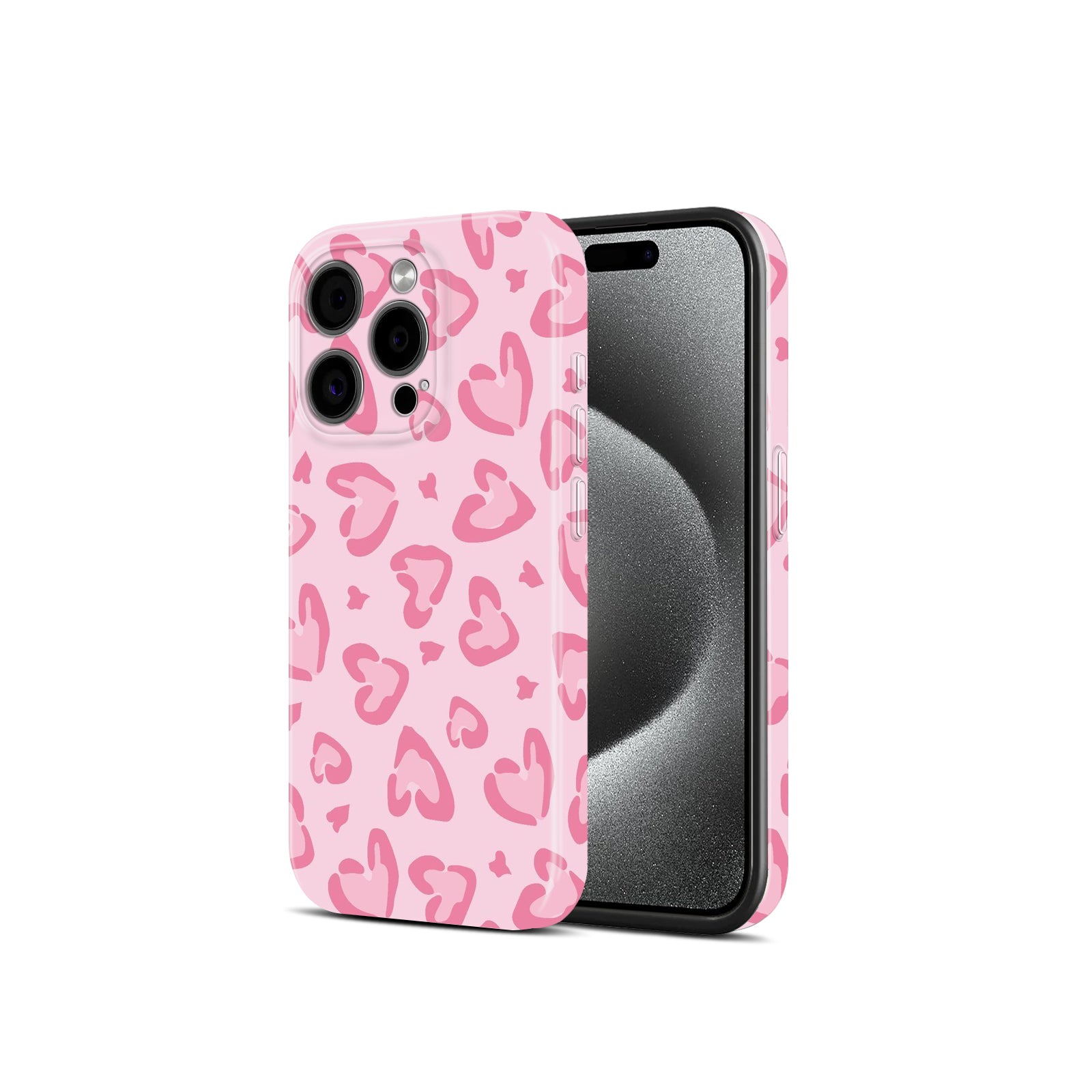 Pink Heart Leopard Print Pattern, Cute Aesthetic Design Hard Glossy Case - Stylish & Protective Cover