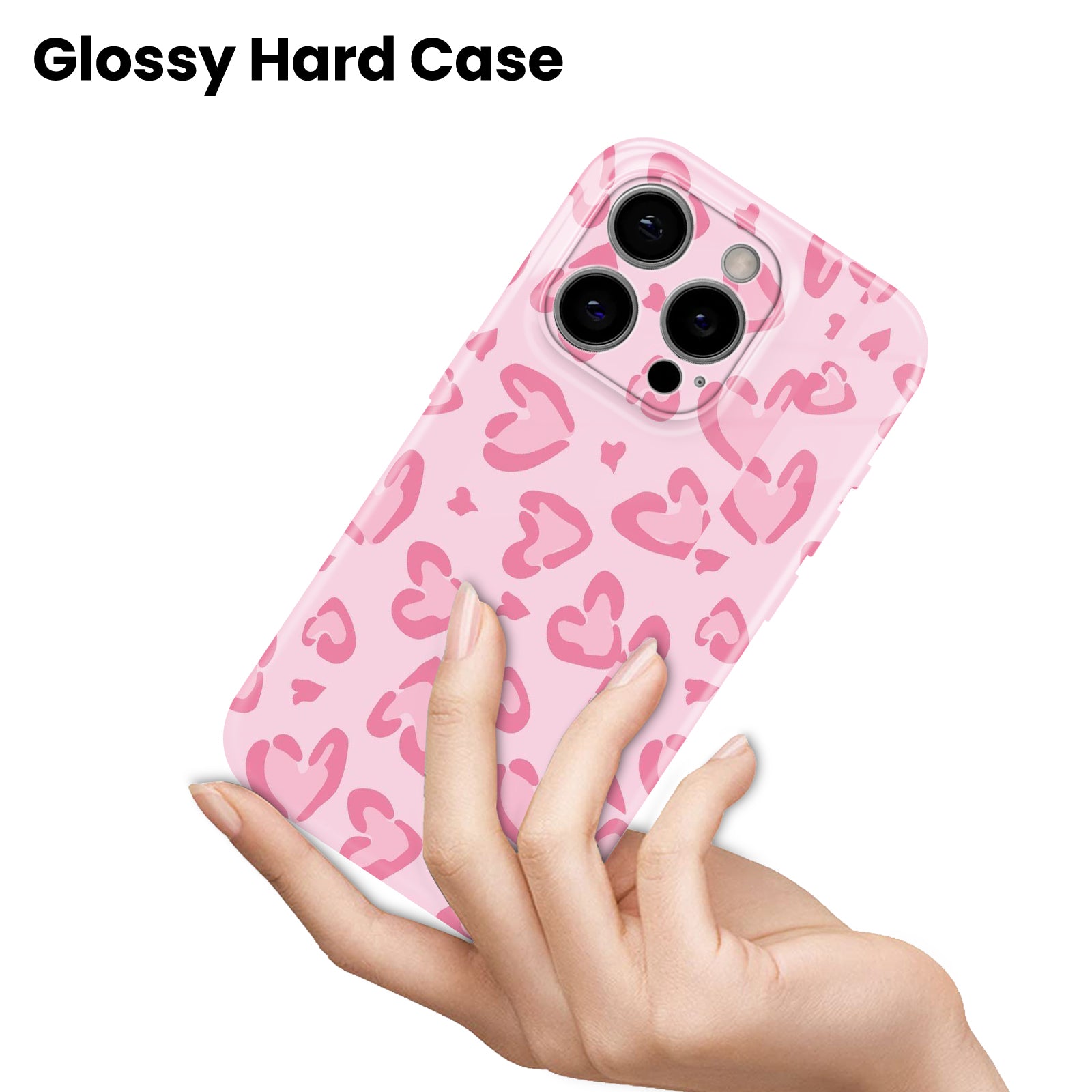 Pink Heart Leopard Print Pattern, Cute Aesthetic Design Hard Glossy Case - Stylish & Protective Cover