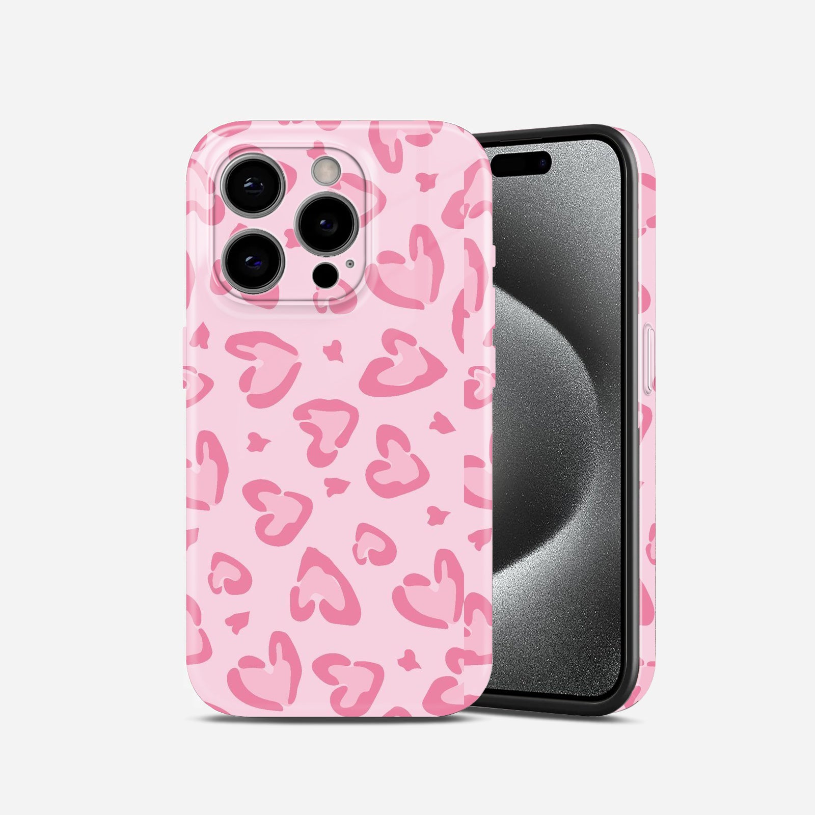 Pink Heart Leopard Print Pattern, Cute Aesthetic Design Hard Glossy Case - Stylish & Protective Cover