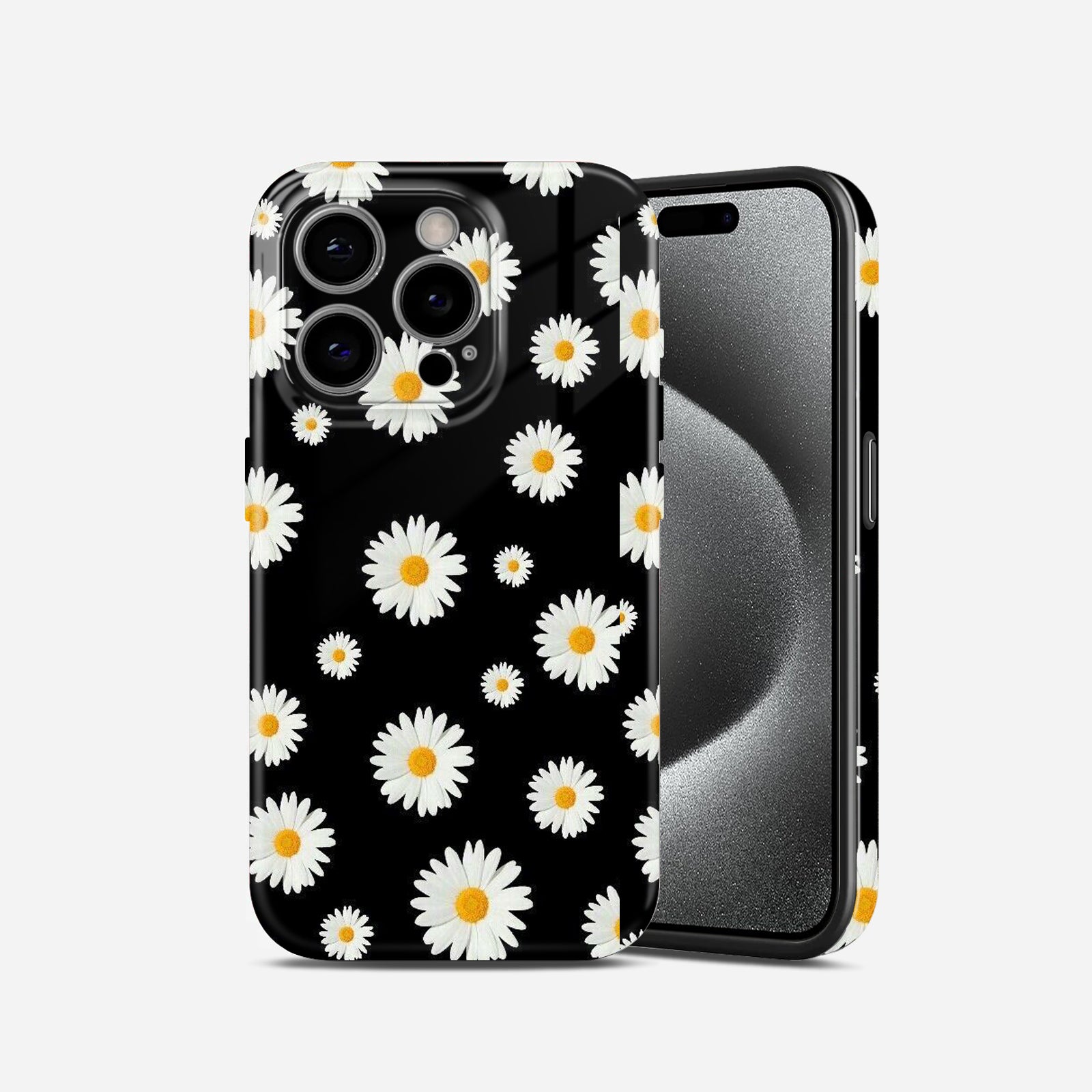Black Daisy Floral Pattern, Glossy Finish, Cute Flower Design, Hard Glossy Case - Stylish & Protective Cover