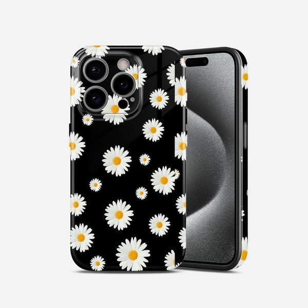 Black Daisy Floral Pattern, Glossy Finish, Cute Flower Design, Hard Glossy Case - Stylish & Protective Cover