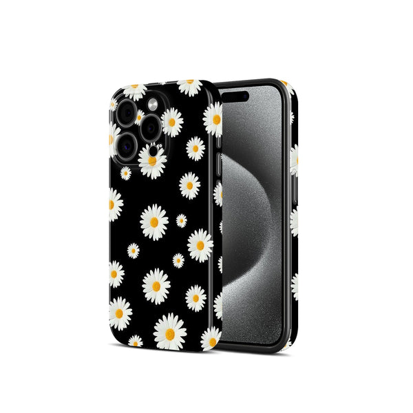 Black Daisy Floral Pattern, Glossy Finish, Cute Flower Design, Hard Glossy Case - Stylish & Protective Cover