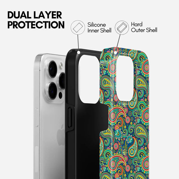 Colourful Paisley Floral Pattern, 2 in 1 Mobile Case, Dual Layer Protective Cover