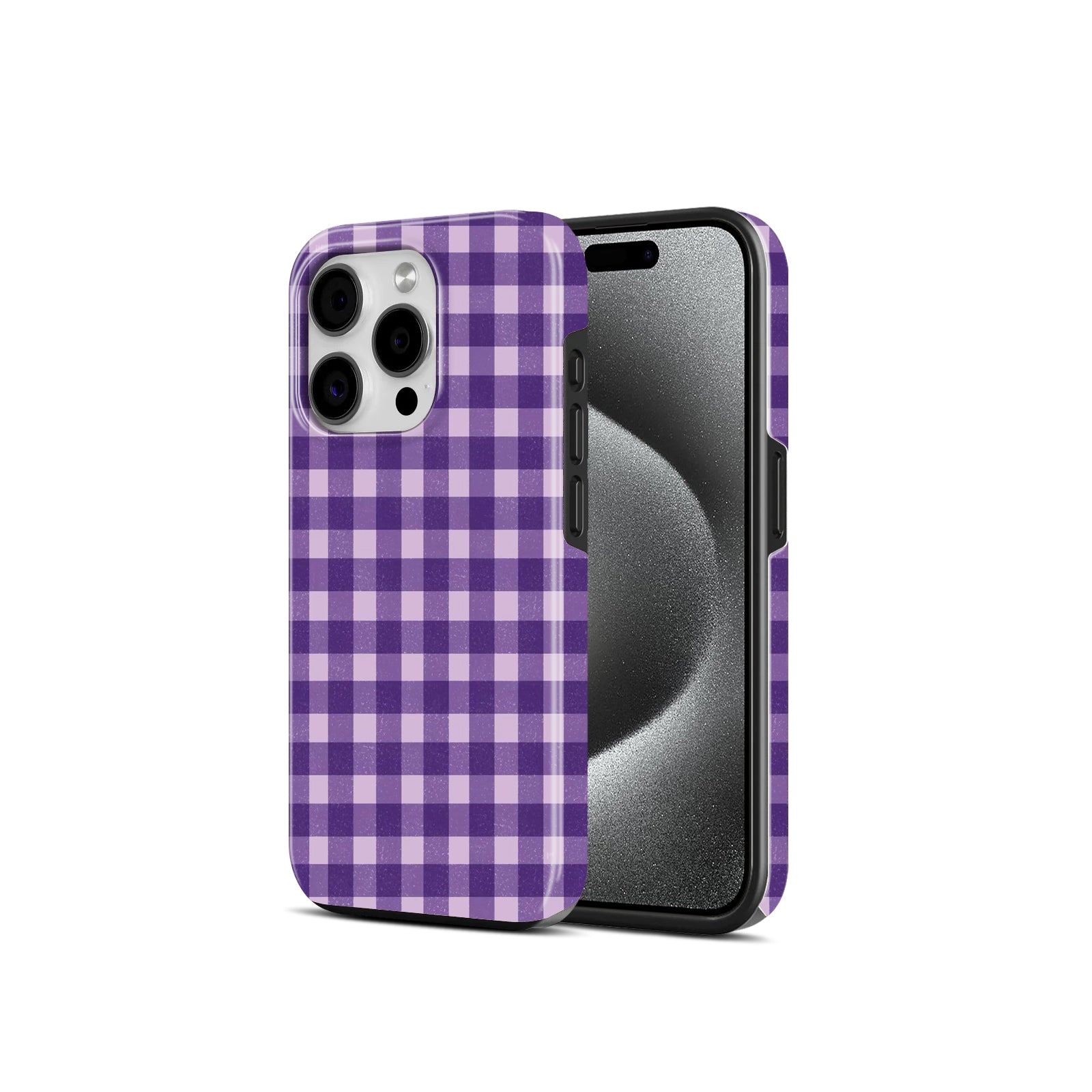 Purple Gingham Plaid Pattern, 2 in 1 Mobile Case, Dual Layer Protective Cover