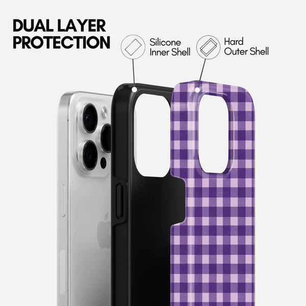 Purple Gingham Plaid Pattern, 2 in 1 Mobile Case, Dual Layer Protective Cover