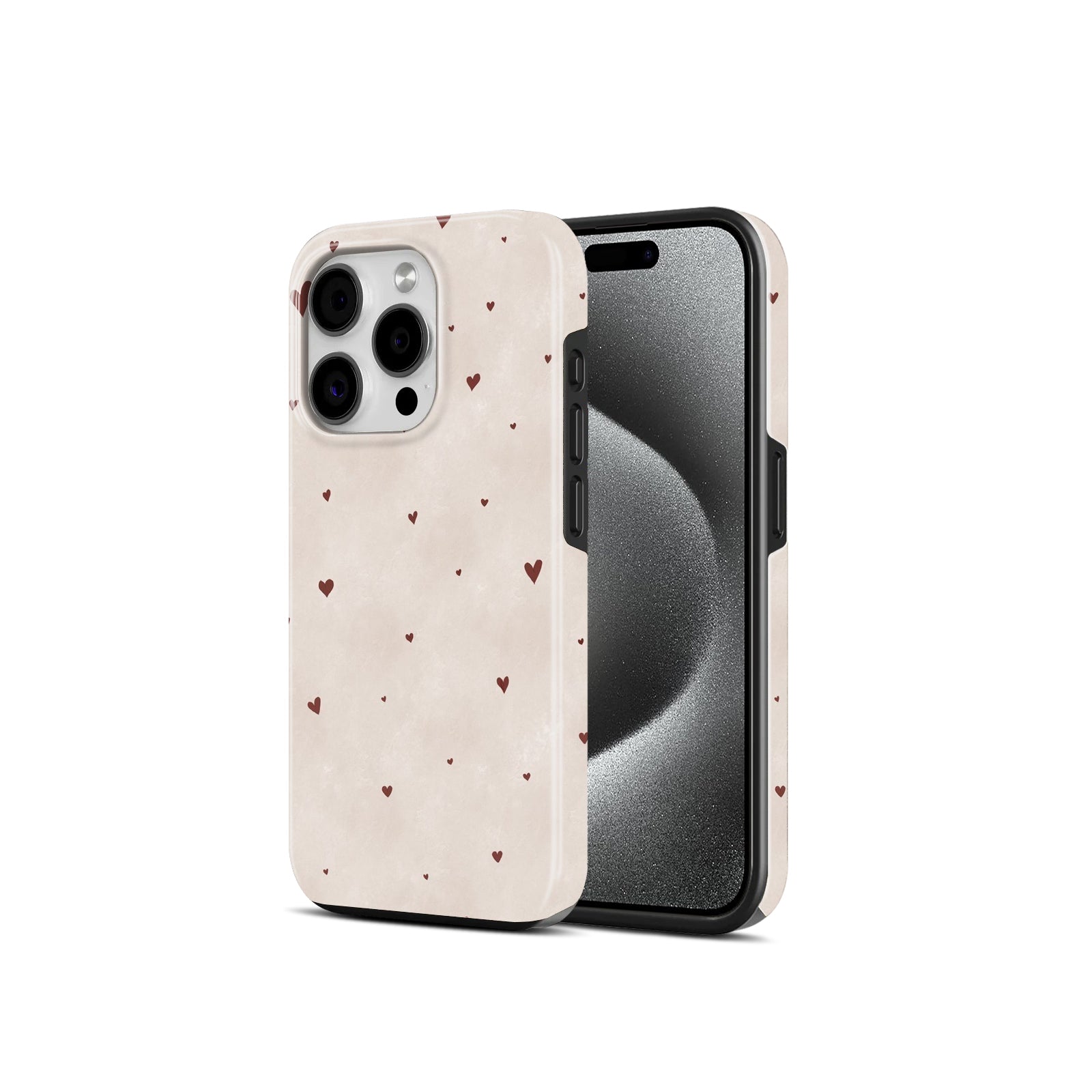 Cute Mini Hearts Pattern, Beige, 2 in 1 Mobile Case, Dual Layer Protective Cover