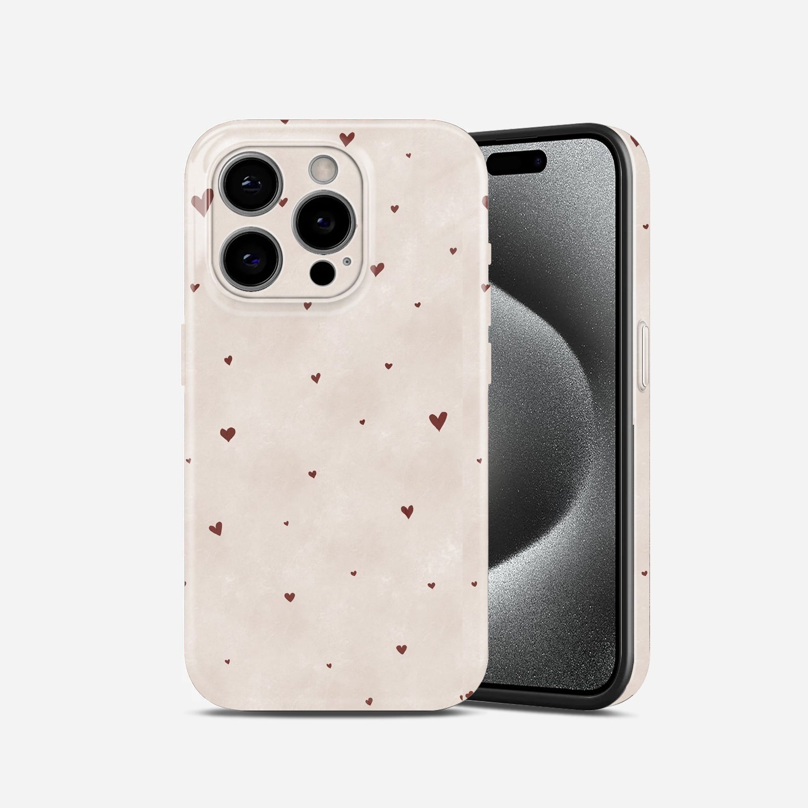 Beige with Small Hearts Pattern, Hard Glossy Case - Stylish & Protective Cover