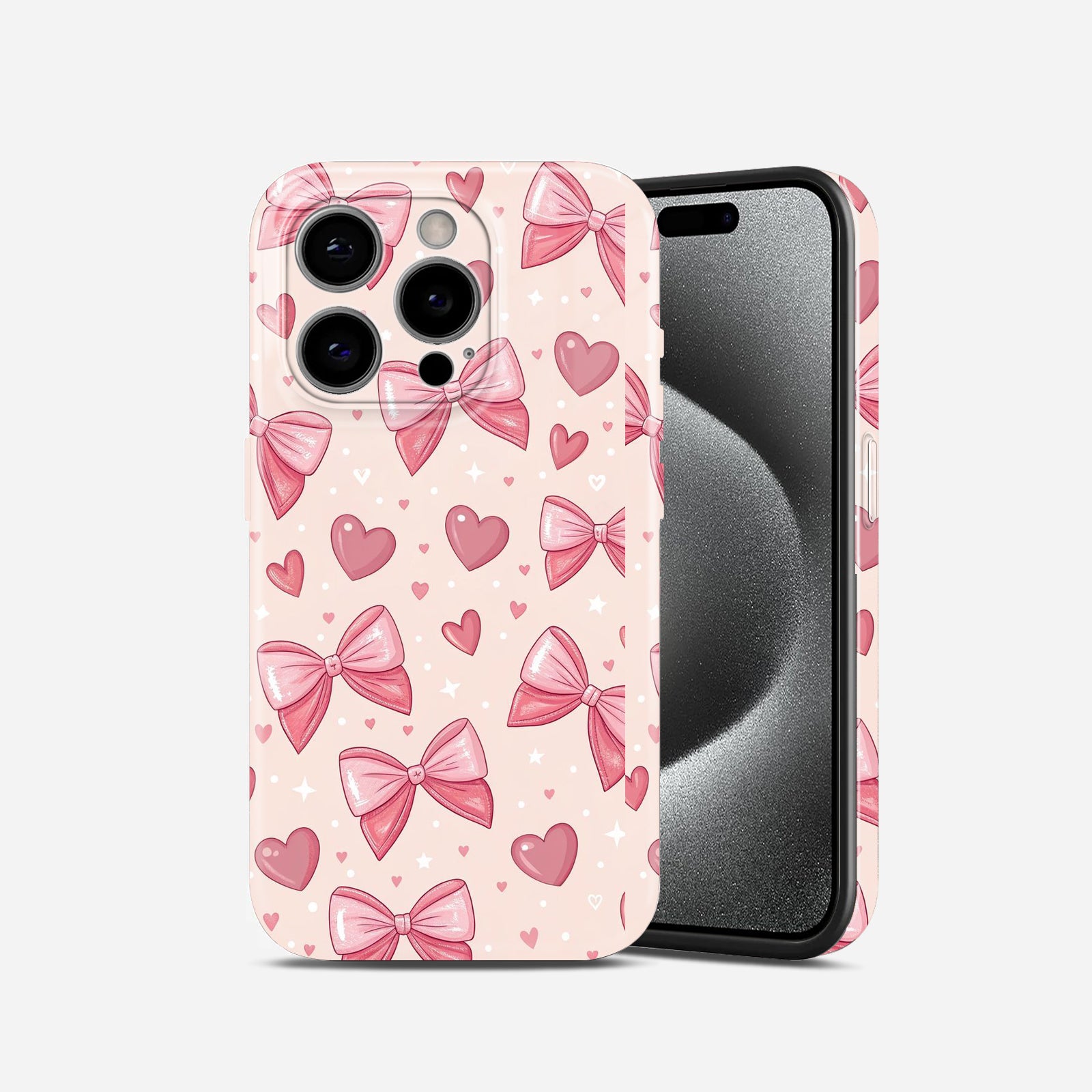 Pink Bows and Hearts Pattern, Hard Glossy Case - Stylish & Protective Cover
