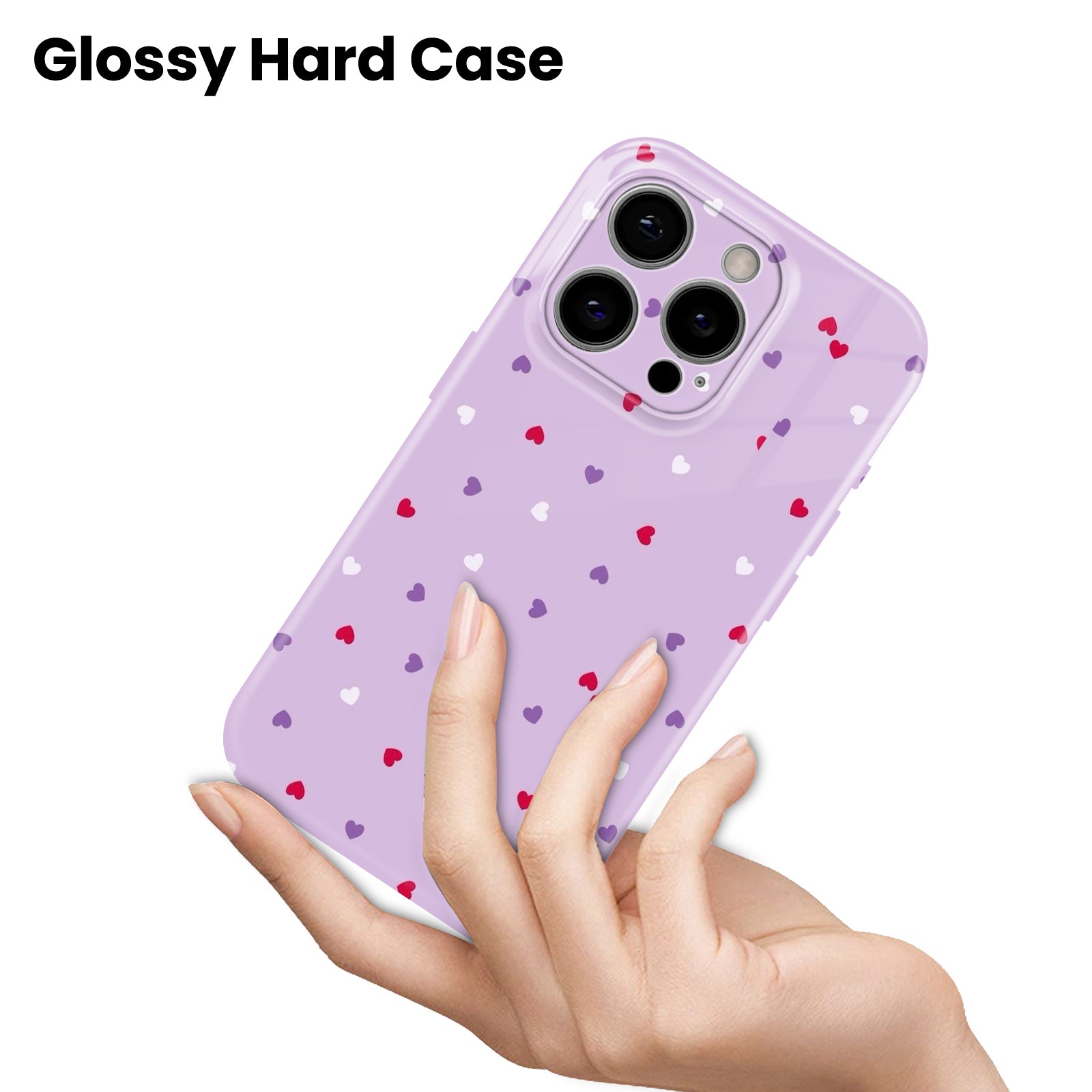 Lavender with Scattered Hearts Pattern, Hard Glossy Case - Stylish & Protective Cover
