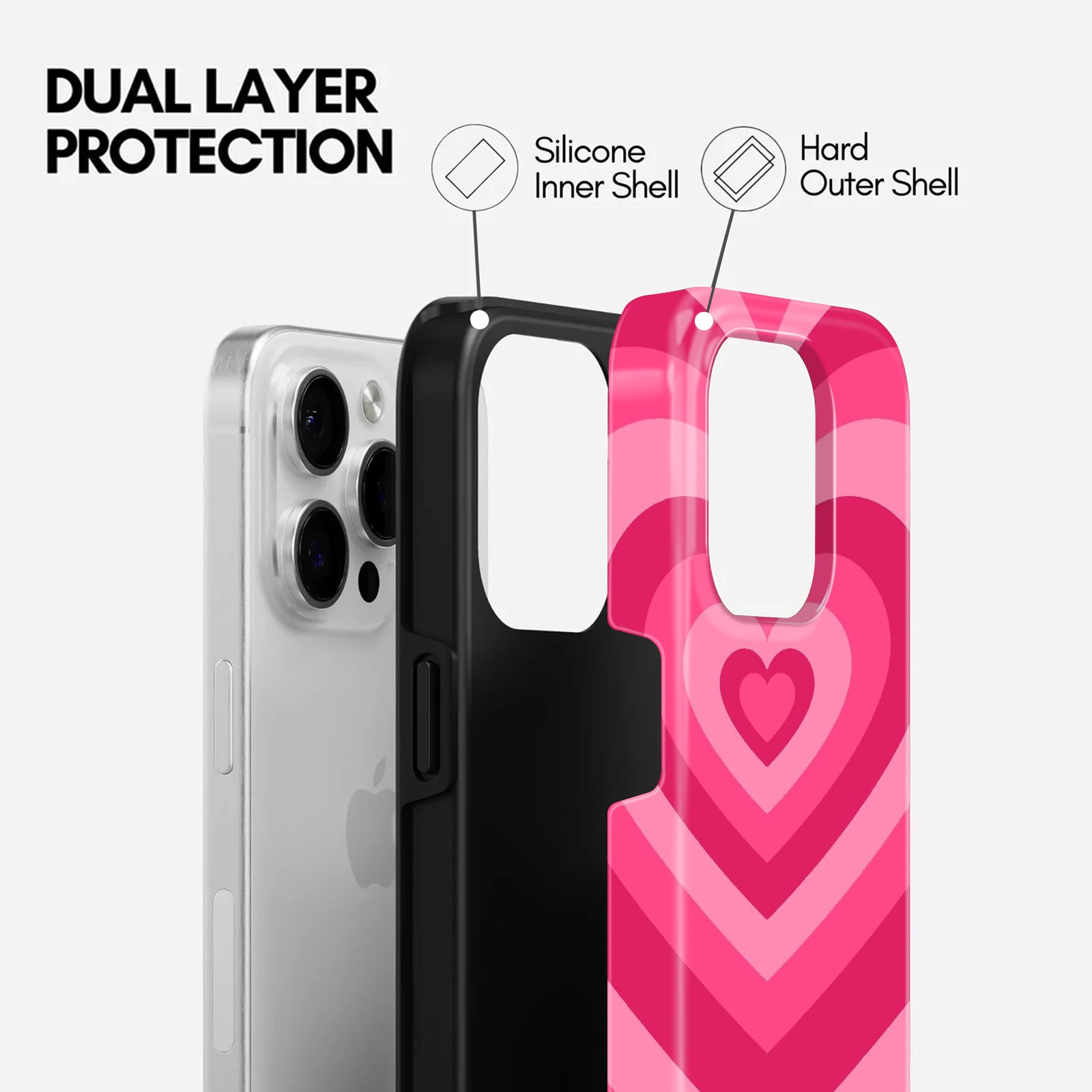 Pink Heart Pattern Design, 2 in 1 Mobile Case, Dual Layer Protective Cover