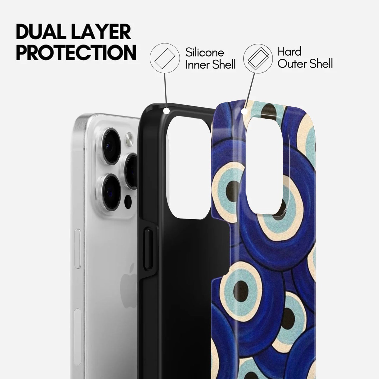 Evil Eye Pattern, Blue, 2 in 1 Mobile Case, Dual Layer Protective Cover