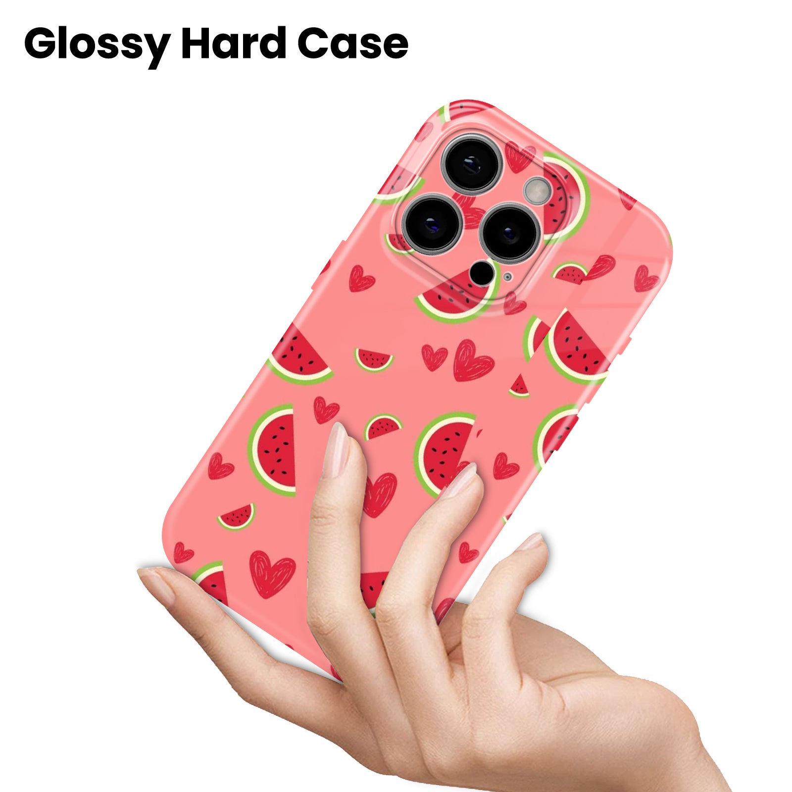 Watermelon and Hearts Print, Pink Cute Summer Fruit Pattern. Hard Glossy Case - Stylish & Protective Cover
