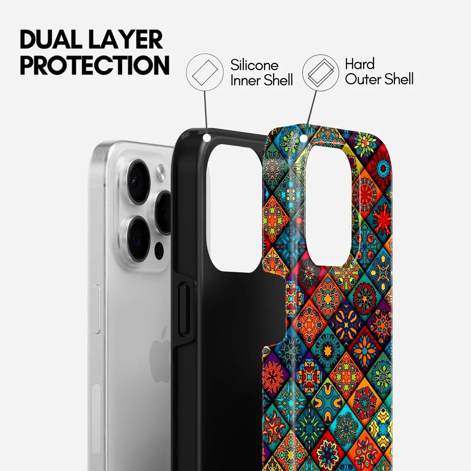 Colourful Mandala Tile Pattern, 2 in 1 Mobile Case, Dual Layer Protective Cover