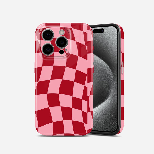 Wavy Checkered Pattern, Pink and Red, Hard Glossy Case - Stylish & Protective Cover