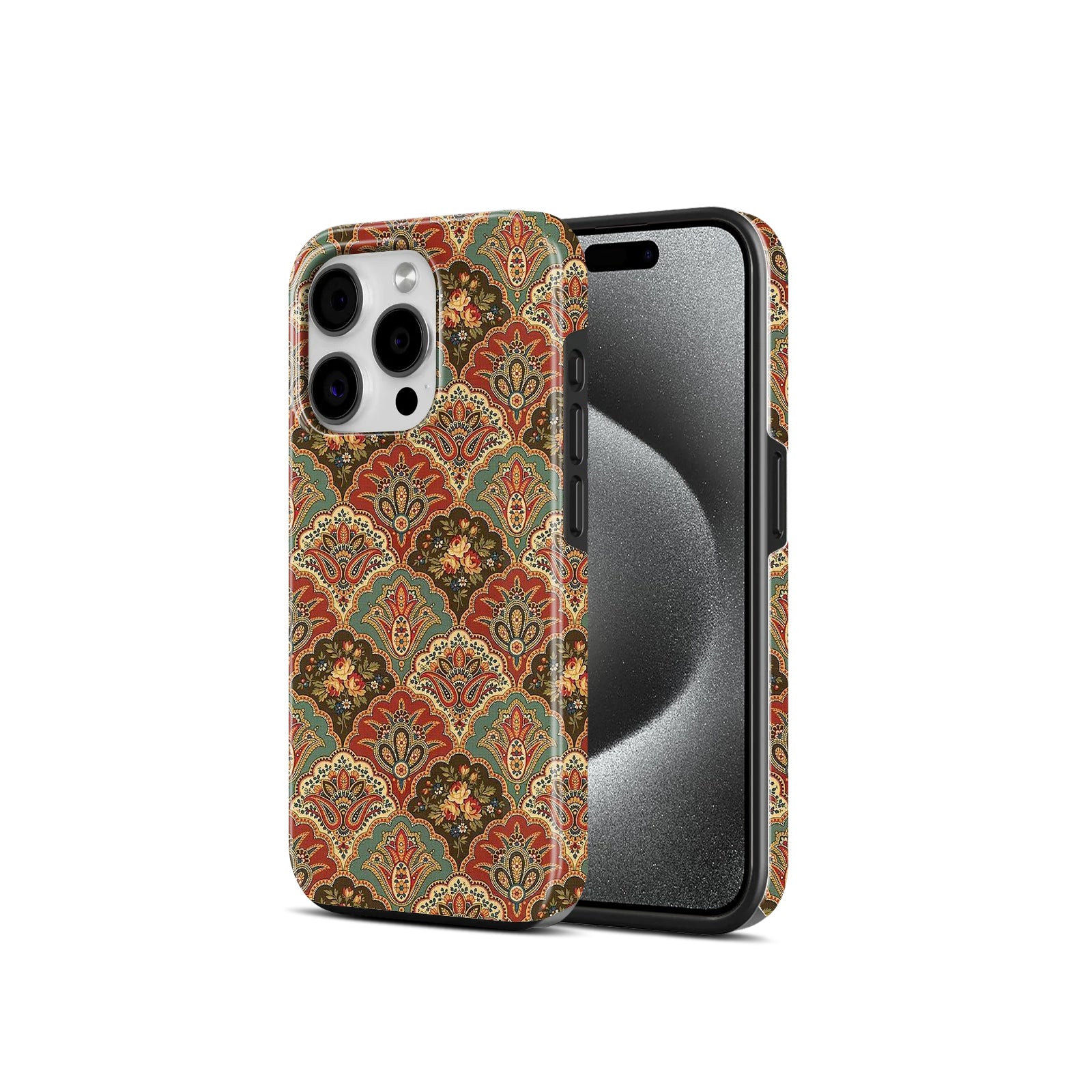 Vintage Floral Paisley Pattern, Boho Aesthetic Design, 2 in 1 Mobile Case, Dual Layer Protective Cover