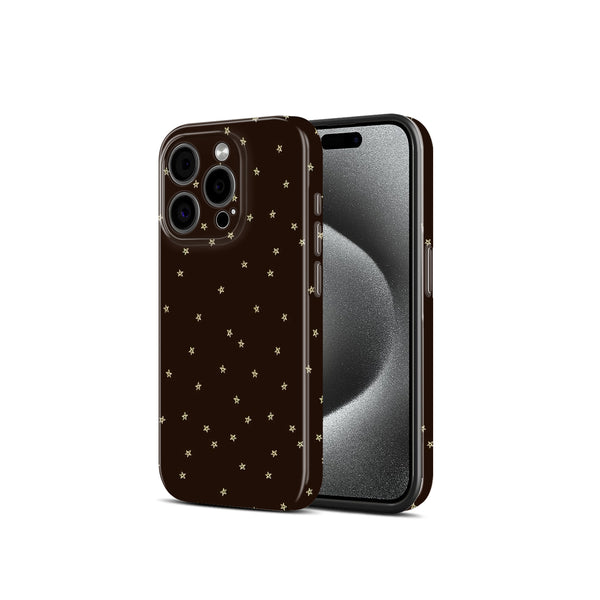Dark Brown with Gold Star Pattern, Damask Print, Boho Style, Hard Glossy Case - Stylish & Protective Cover