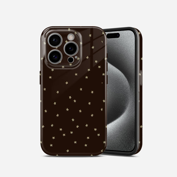 Dark Brown with Gold Star Pattern, Damask Print, Boho Style, Hard Glossy Case - Stylish & Protective Cover
