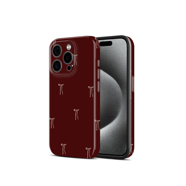 Dark Red with Bow Pattern, Hard Glossy Case - Stylish & Protective Cover
