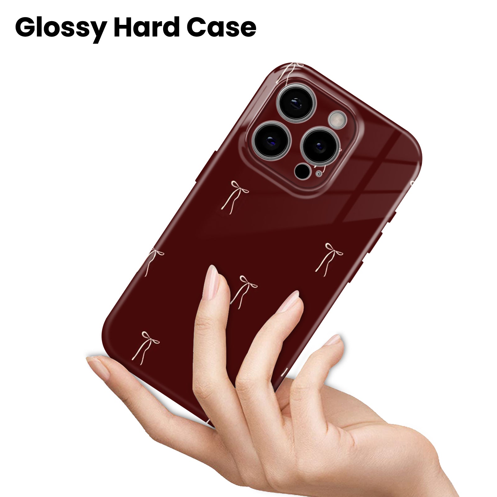 Dark Red with Bow Pattern, Hard Glossy Case - Stylish & Protective Cover