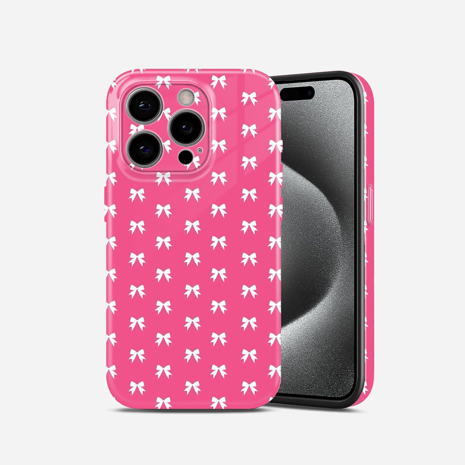 Pink with White Bow Pattern, Hard Glossy Case - Stylish & Protective Cover