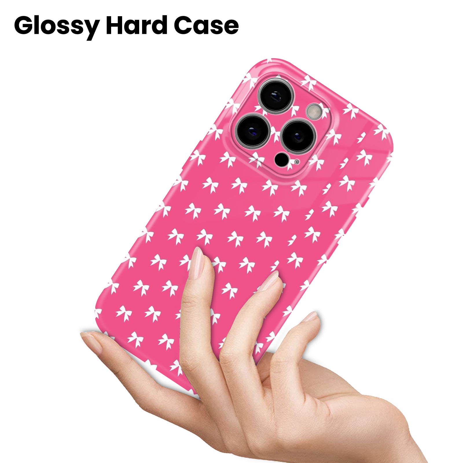 Pink with White Bow Pattern, Hard Glossy Case - Stylish & Protective Cover
