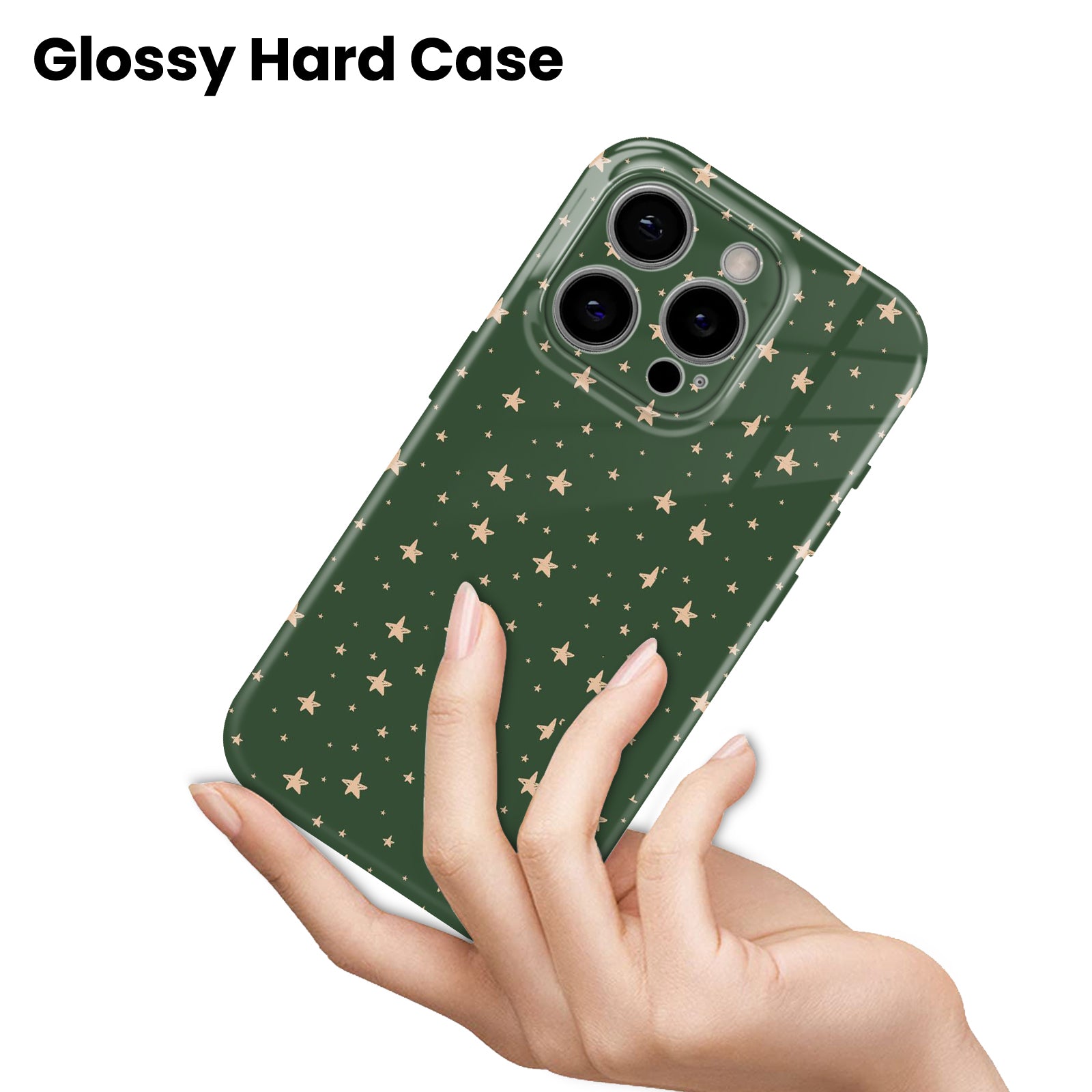 Green with Gold Star Pattern, Hard Glossy Case - Stylish & Protective Cover