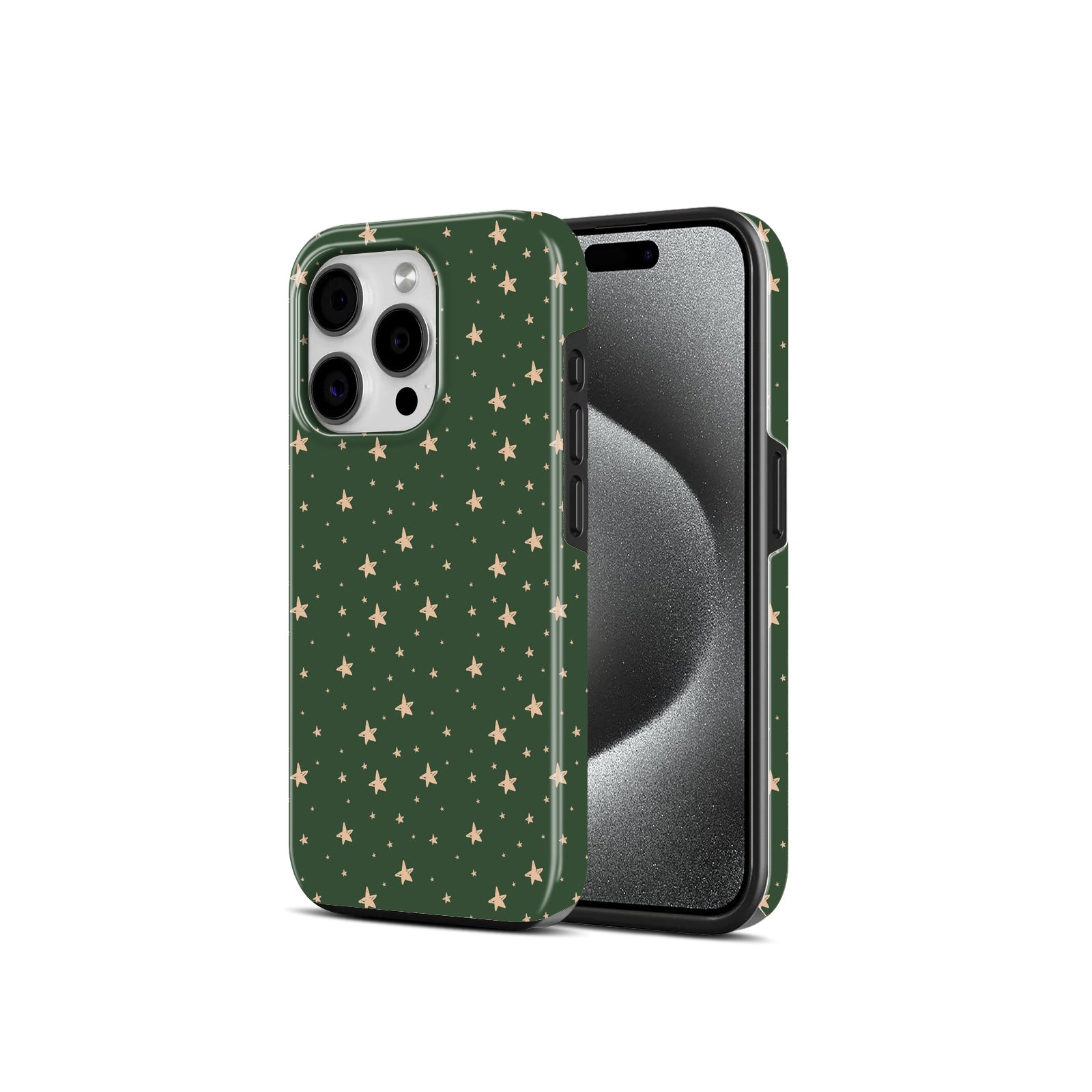 Green with Gold Star Pattern, 2 in 1 Mobile Case, Dual Layer Protective Cover