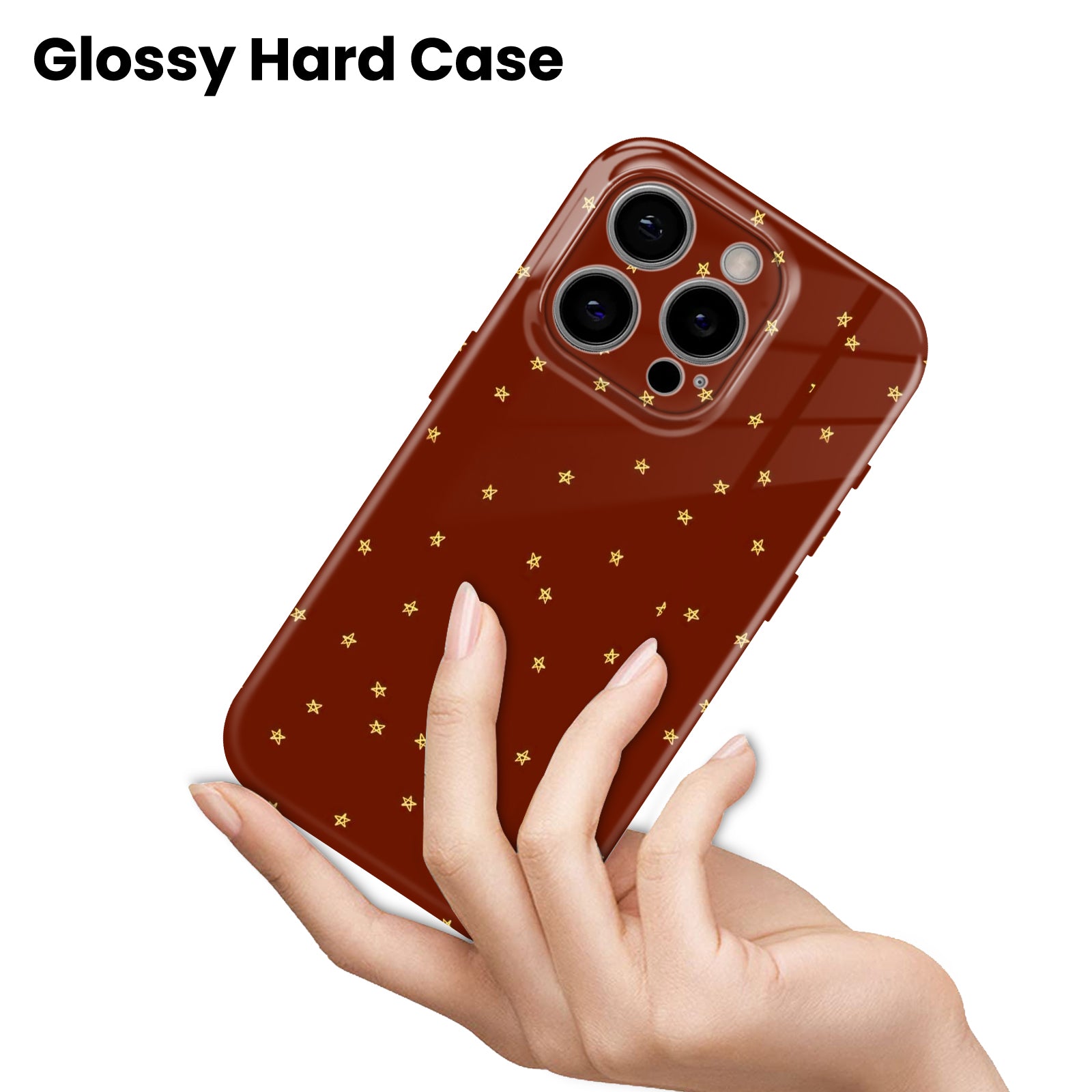 Red with Gold Stars Pattern, Hard Glossy Case - Stylish & Protective Cover