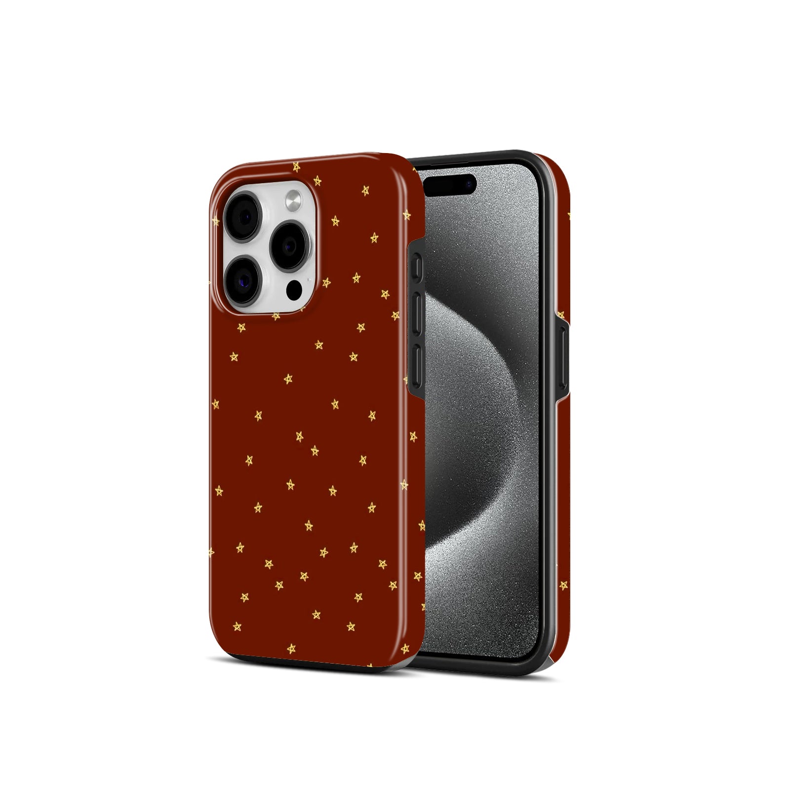 Red with Gold Stars, 2 in 1 Mobile Case, Dual Layer Protective Cover
